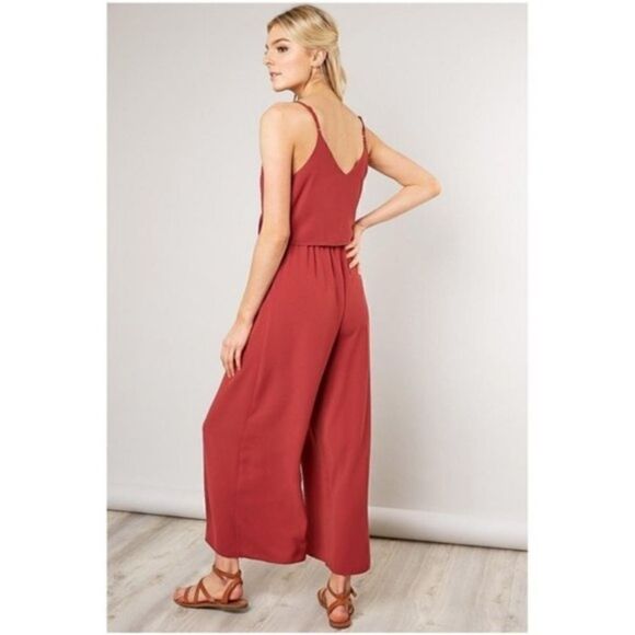 Mustard Seed Yellow Goldenrod V-neck Popover Tie Front Wide Leg Jumpsuit - Picture 11 of 11